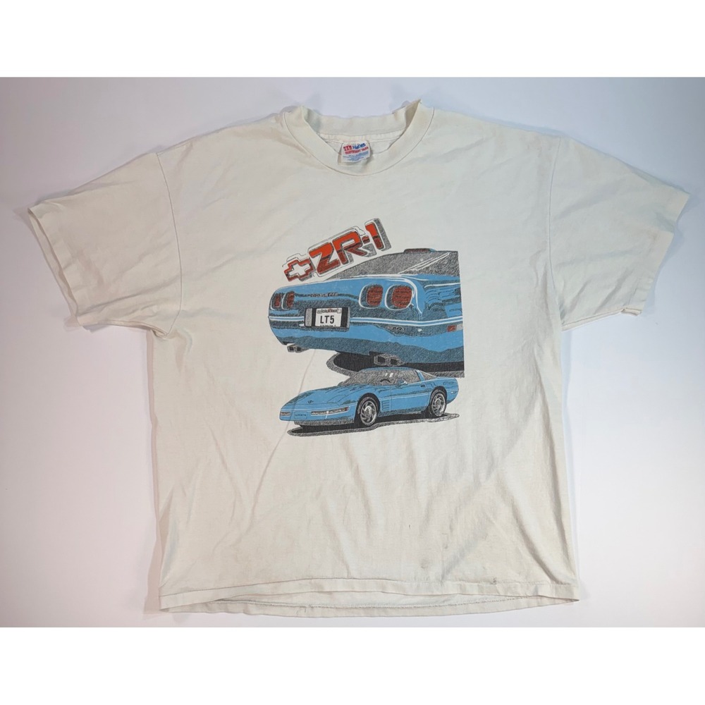 Vintage Hanes Corvette ZR-1 T-Shirt XL White C4 Chevy LT5 Graphic Tee USA Made